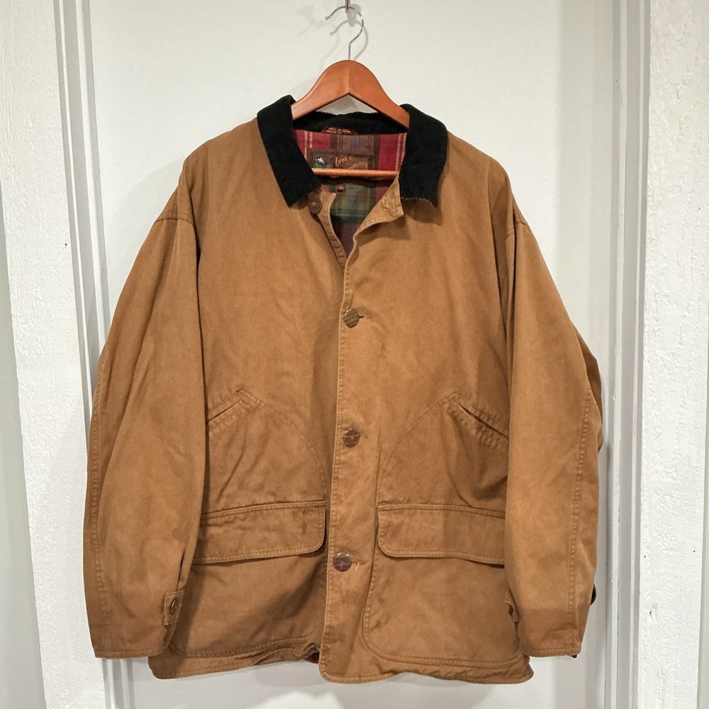 VTG Life's Adventures Chore Farm Coat, Canvas, Flannel Lines, Men's Large, Brown